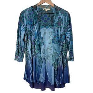 Unity World Wear Open Waterfall Cardigan Women’s Blue Green M.